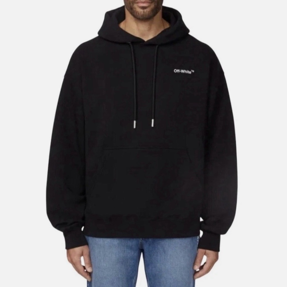 Off-White Black Pullover Hoodie with Small Chest Logo
